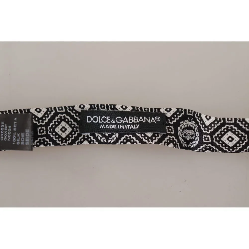 Dolce & Gabbana Black white 100% Silk Adjustable Neck Papillon Tie - Picture 4 of 5